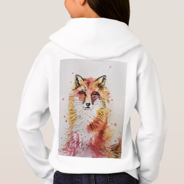 Cute Red Fox Whimsical Watercolor Girls Hoodie (Back)