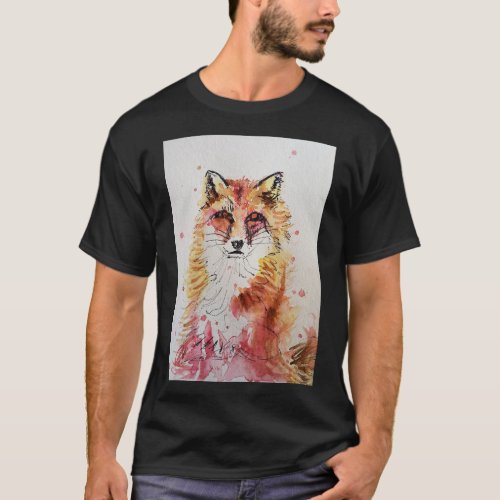 Cute Red Fox Whimsical Watercolor Mens T_Shirt