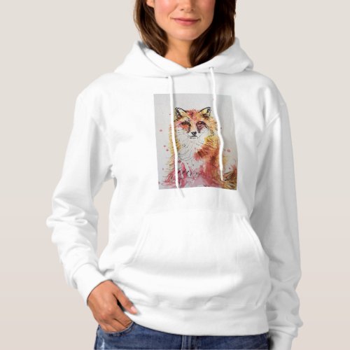 Cute Red Fox Whimsical Watercolor Womens Hoodie