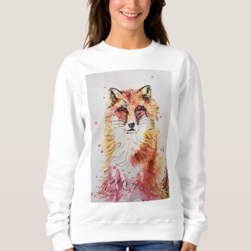 Cute Red Fox Whimsical Watercolor Womens Sweatshirt