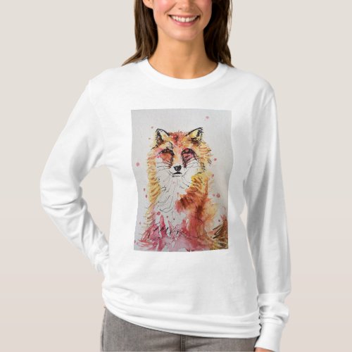 Cute Red Fox Whimsical Watercolor Womens T_Shirt