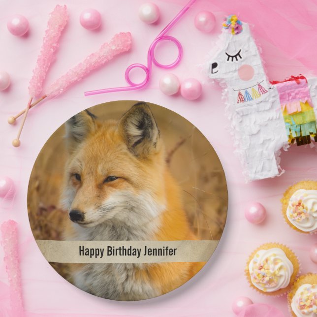 Cute Red Fox Wild Nature Photography Birthday Paper Plates (Party)