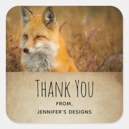 Cute Red Fox Wild Nature Photography Thank You Square Sticker