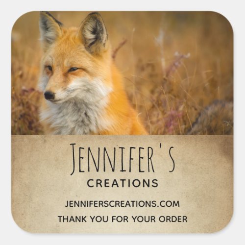 Cute Red Fox Wilderness Nature Photo Business Square Sticker