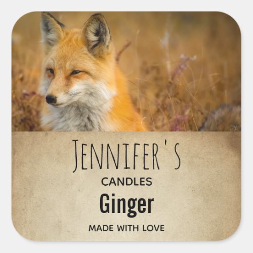 Cute Red Fox Wilderness Nature Photo Candle Biz Square Sticker