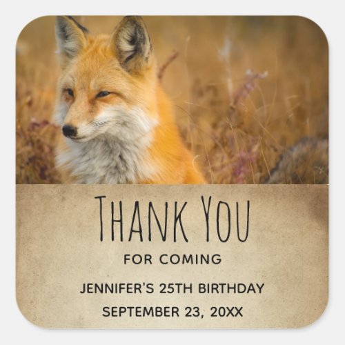 Cute Red Fox Wilderness Nature Photo Thank You Square Sticker