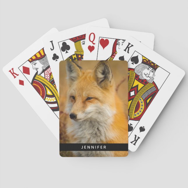 Cute Red Fox Wilderness Nature Photography Poker Cards (Back)