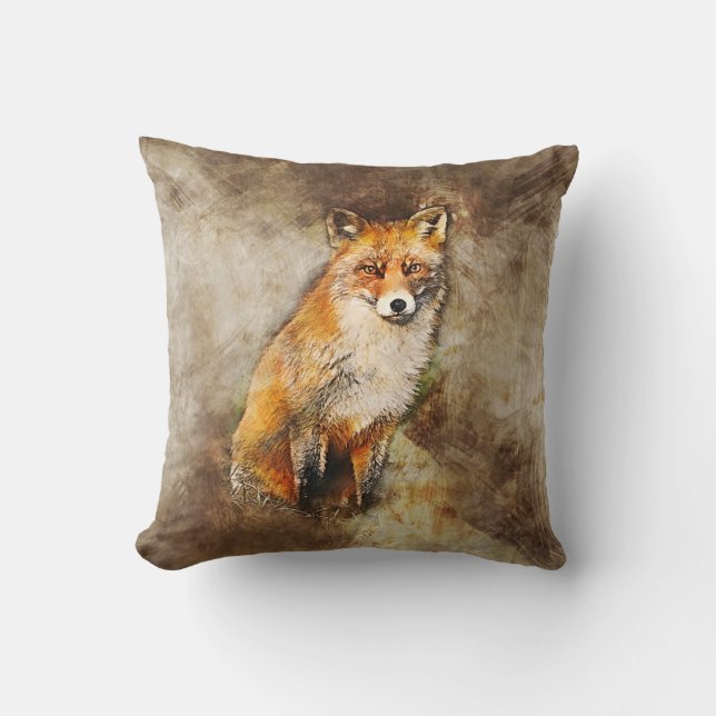 Cute Red Fox Wildlife Art Throw Pillow (Front)