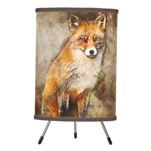 Cute Red Fox Wildlife Art Tripod Lamp (Front)