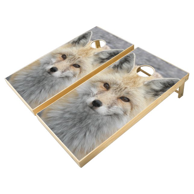 Cute Red Fox Wildlife Photo Cornhole Set (Angled)
