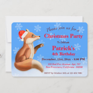 Cute Red Fox Winter Christmas Birthday Party Holiday Card