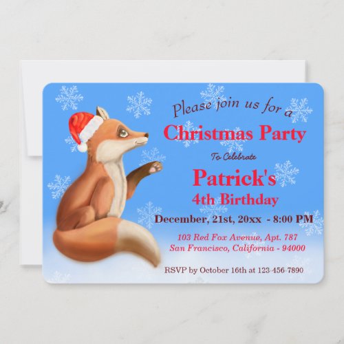 Cute Red Fox  Winter Christmas Birthday Party Holiday Card