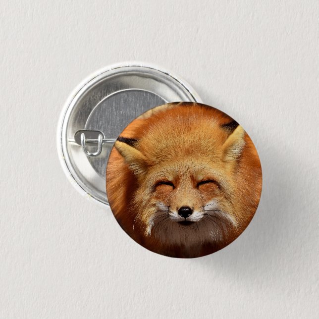 Cute Red Fox with Funny Squinting Eyes Button (Front & Back)
