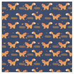 Cute Red Fox with Hearts and Laurel Branches Fabric