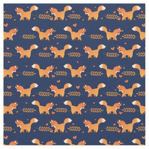 Cute Red Fox with Hearts and Laurel Branches Fabric