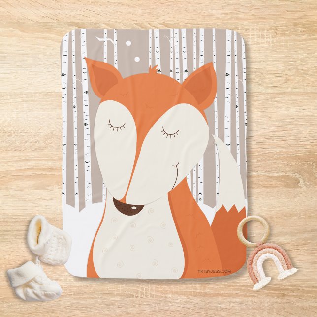 Cute Red Fox Woodland Birch Trees  Baby Blanket (Red Fox Woodland Animals Neutral Color Baby Blanket)