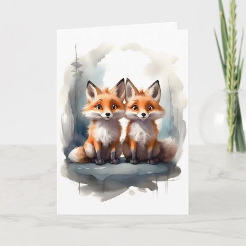 Cute Red Foxes Best Pals Friends Portrait Blank Card