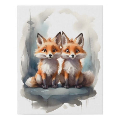 Cute Red Foxes Best Pals Friends Portrait  Faux Canvas Print