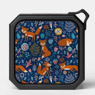 Cute red foxes birds and flowers retro pattern bluetooth speaker