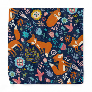 Cute Red Foxes & Colorful Flowers Bandana