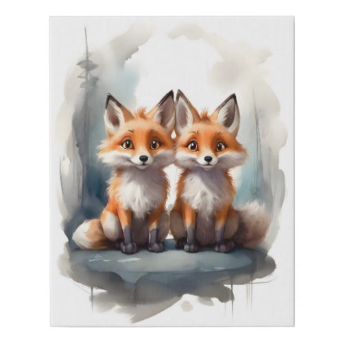 Cute Red Foxes Couple Portrait Faux Canvas Print