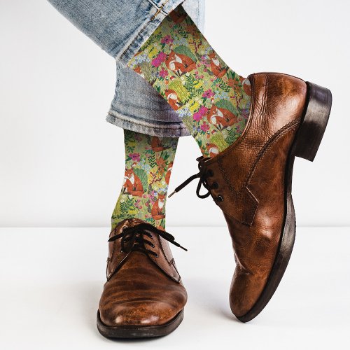 Cute Red Foxes Flower Garden Pattern dress Socks