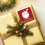 Cute Red From Santa Claus Custom Christmas Square Sticker<br><div class="desc">Customize these cute Santa Claus gift labels with your own personalized text with your kids name in white script. Santa's red hat and white beard are the perfect holiday drawing on this festive red roll of stickers for your presents.</div>