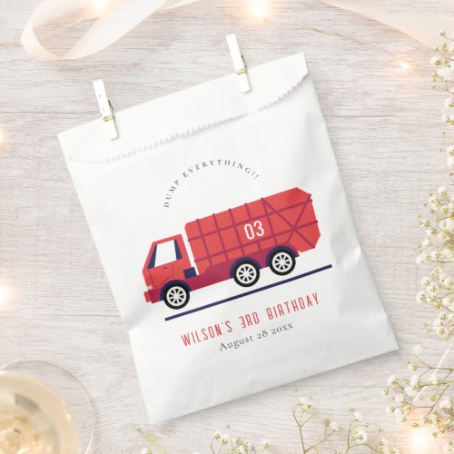 Cute Red Garbage Truck Kids Any Age Birthday Favor Bag