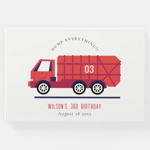 Cute Red Garbage Truck Kids Any Age Birthday Guest Book