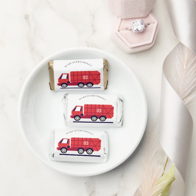 Cute Red Garbage Truck Kids Any Age Birthday Hershey's Miniatures (Wedding)