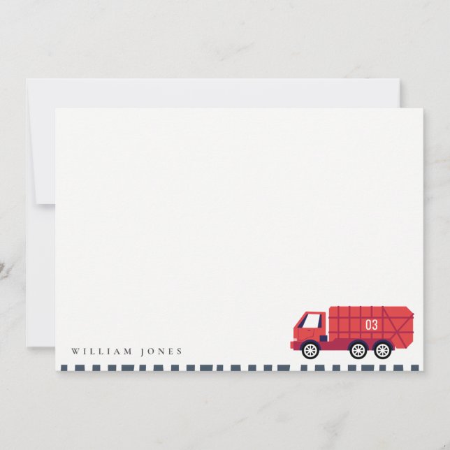 Cute Red Garbage Truck Kids Any Age Birthday Note Card (Front)