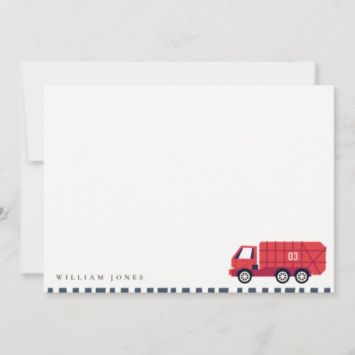 Cute Red Garbage Truck Kids Any Age Birthday Note Card