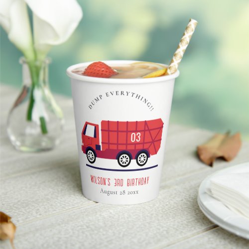 Cute Red Garbage Truck Kids Any Age Birthday Paper Cups