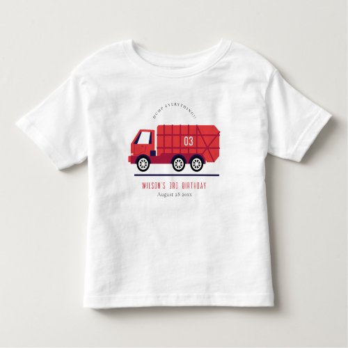 Cute Red Garbage Truck Kids Any Age Birthday Toddler T_shirt