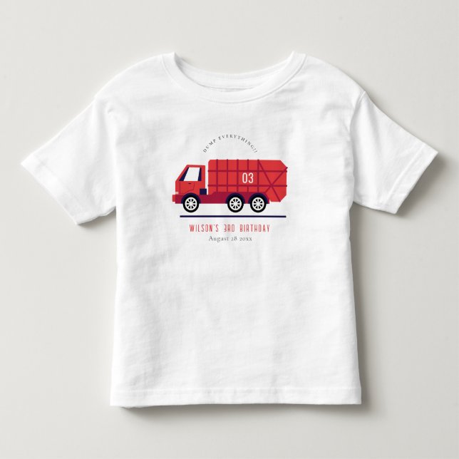 Cute Red Garbage Truck Kids Any Age Birthday Toddler T-shirt (Front)