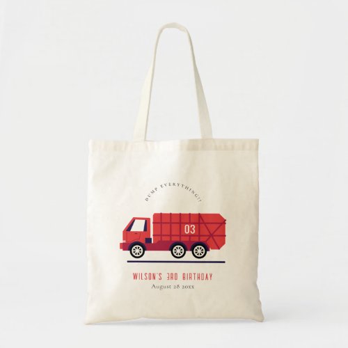 Cute Red Garbage Truck Kids Any Age Birthday Tote Bag