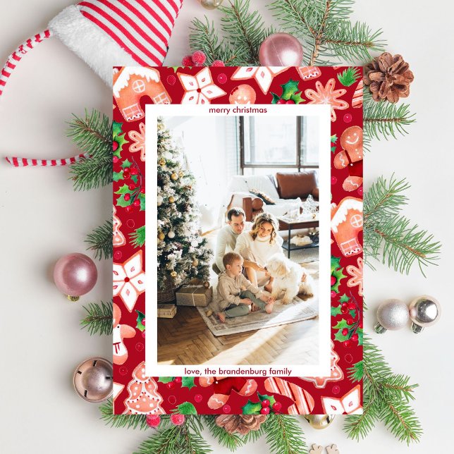 Cute Red Gingerbread Christmas Greeting Photo  Holiday Card (Creator Uploaded)