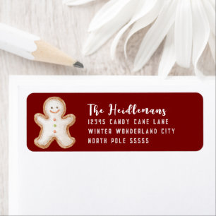 Cute Red Gingerbread Christmas Return Address Label