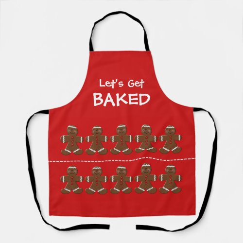 Cute Red Gingerbread Man Christmas Lets Get Baked Apron