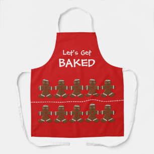 Cute Red Gingerbread Man Christmas Let's Get Baked Apron