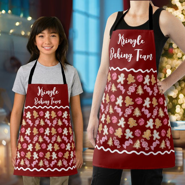Cute Red Gingerbread Pattern Holiday Baking Team Apron (Creator Uploaded)