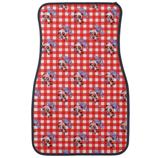 Cute Red Gingham Check Design Car Floor Mat (Front)