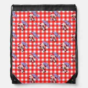 Cute Red Gingham Check Design Drawstring Bag
