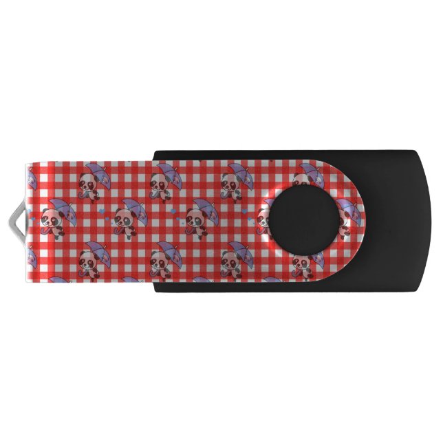 Cute Red Gingham Check Design Flash Drive (Back)