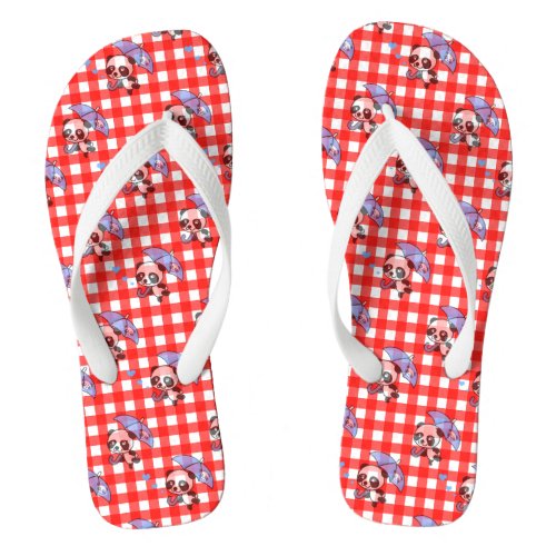 Cute Red Gingham Check Flip Flops