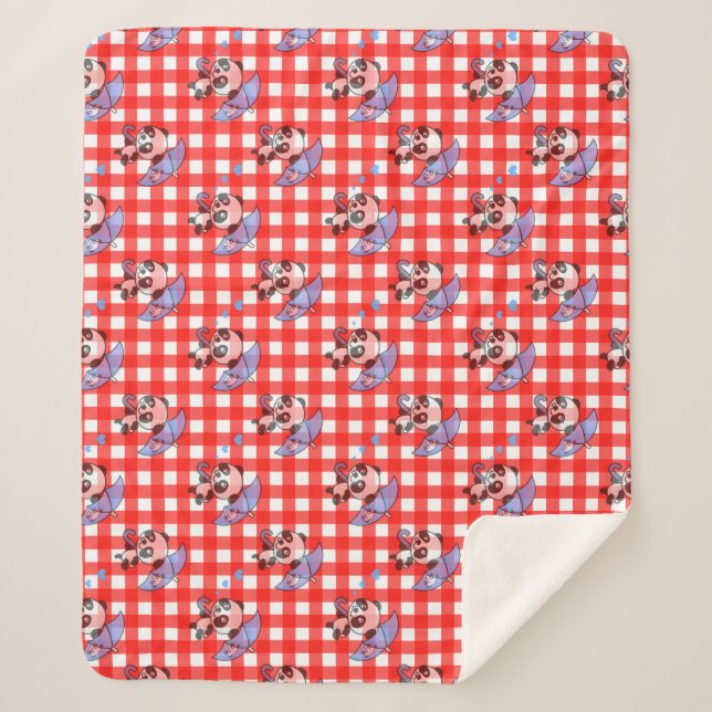 Cute Red Gingham Check Sherpa Blanket (Front)
