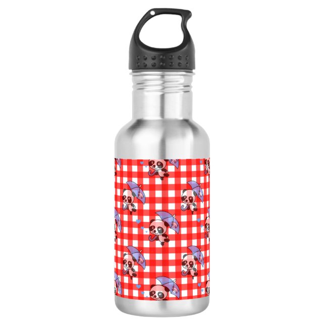 Cute Red Gingham Check Stainless Steel Water Bottle (Front)