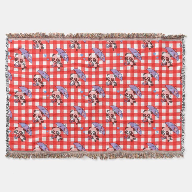 Cute Red Gingham Check Throw Blanket (Front)