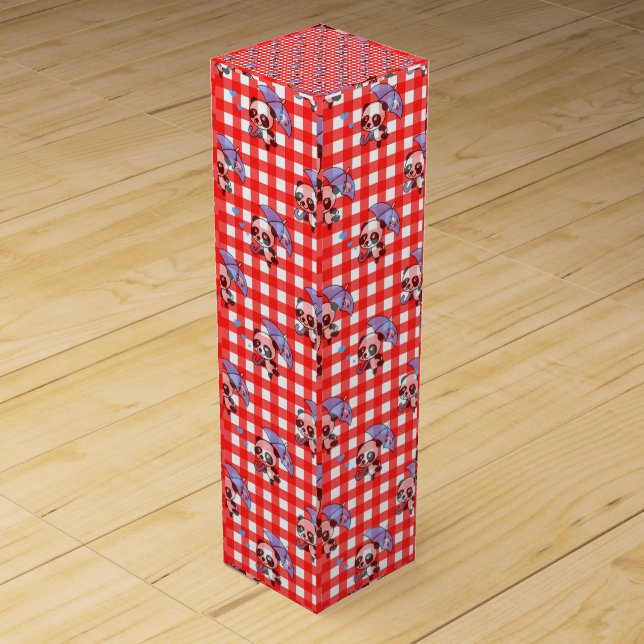 Cute Red Gingham Check Wine Box (Front)