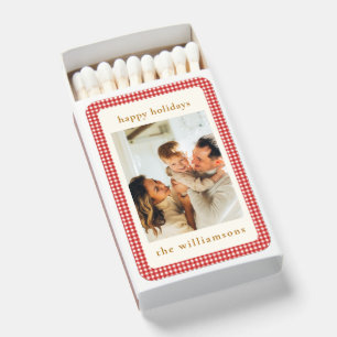 Cute Red Gingham Plaid Custom Photo Christmas Matchboxes